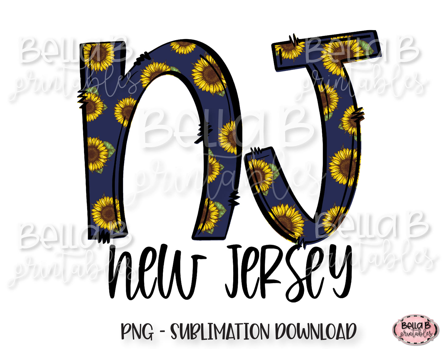 Sunflower New Jersey State Sublimation Design
