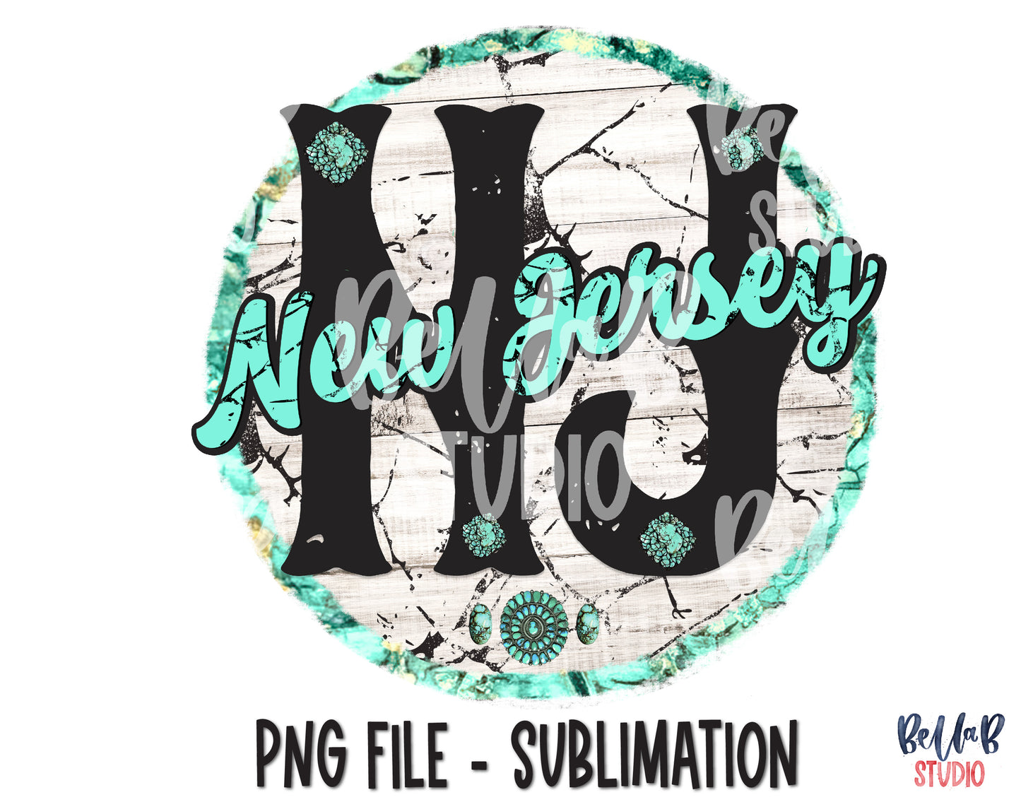 New Jersey Turquoise Sublimation Design