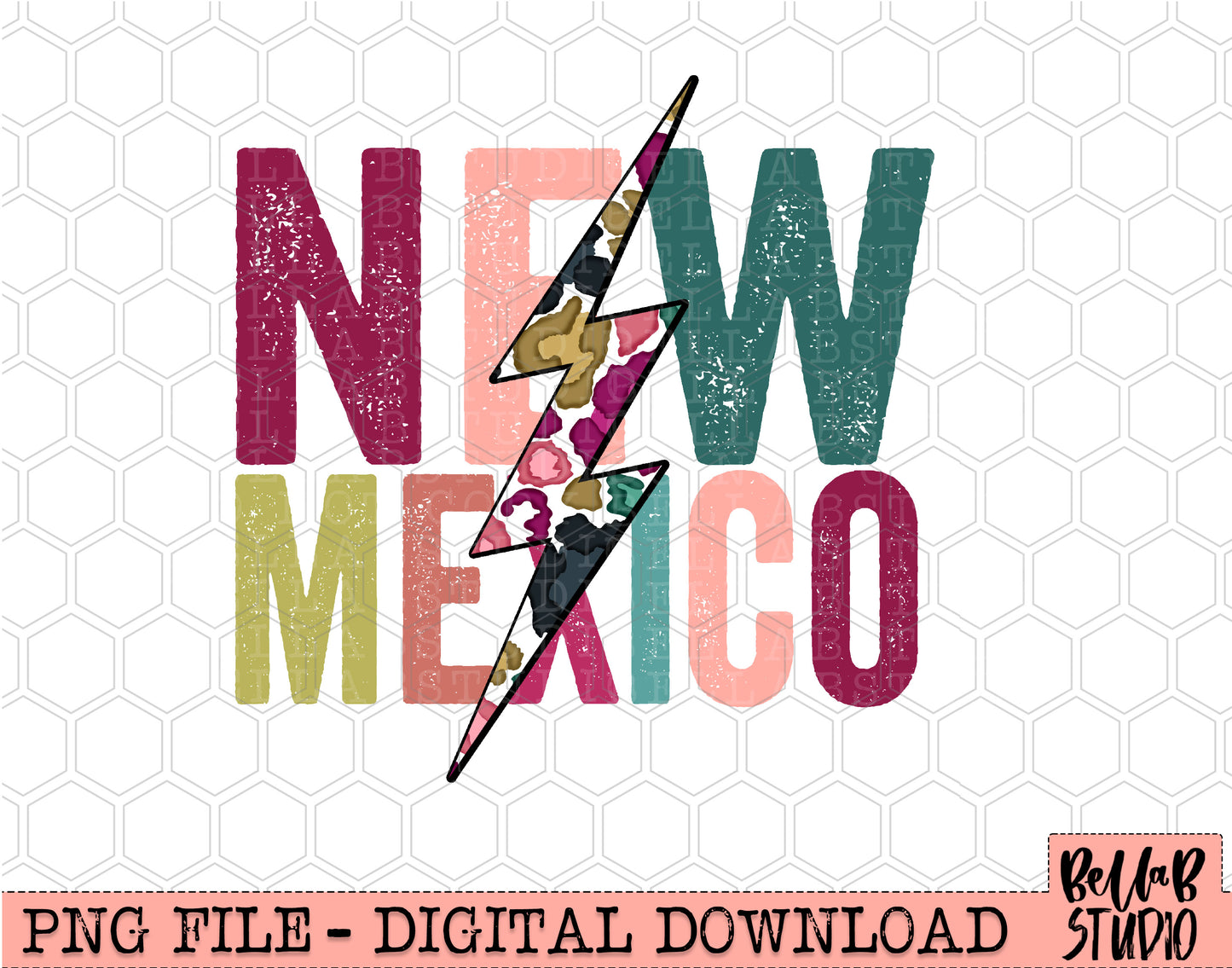 NEW MEXICO Bright Leopard Bolt Sublimation Design