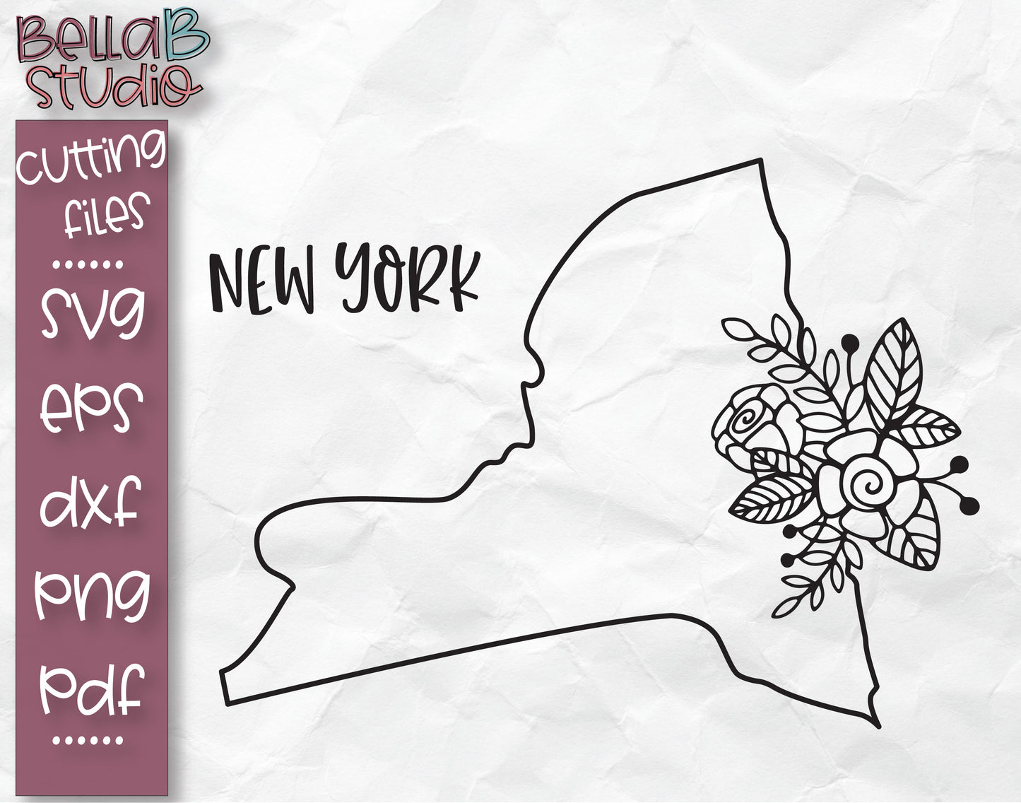 Floral New York Map SVG File