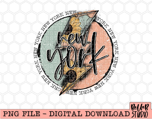 NEW YORK Sunflower Bolt PNG Design