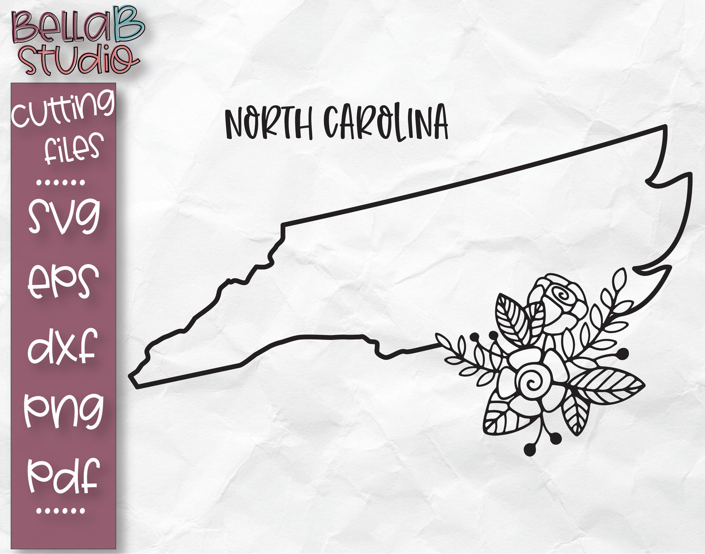Floral North Carolina Map SVG File
