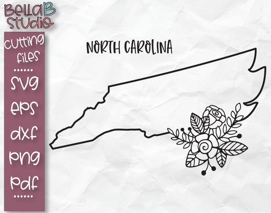 Floral North Carolina Map SVG File