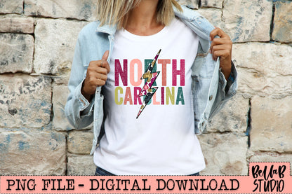 NORTH CAROLINA Bright Leopard Bolt Sublimation Design