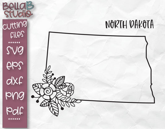 Floral North Dakota Map SVG File