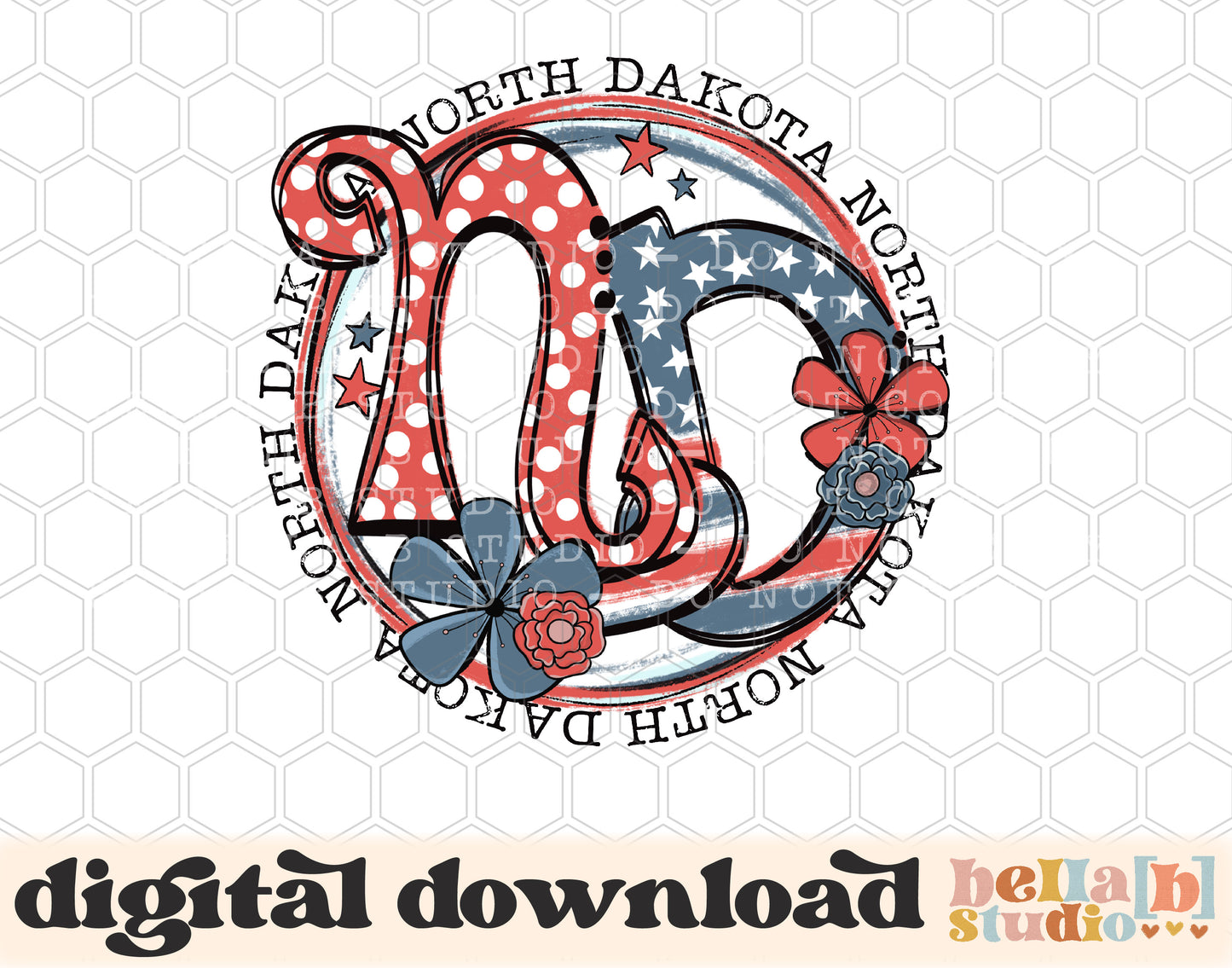 North Dakota Retro Flowers PNG Design