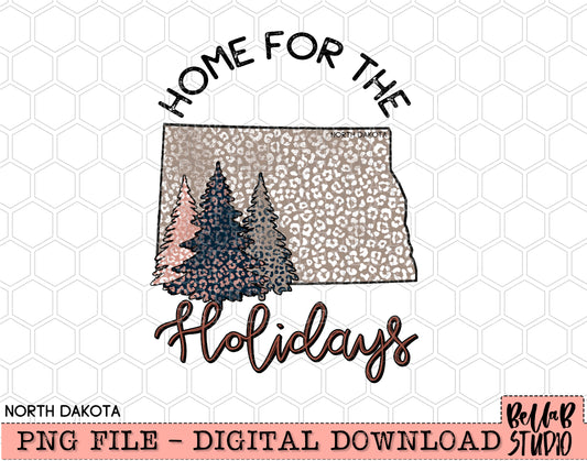 Home For The Holidays -Christmas North Dakota PNG Design