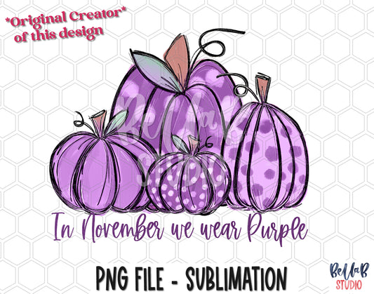 In November We Wear Purple - Pumpkins Sublimation Design, Alzheimer's
