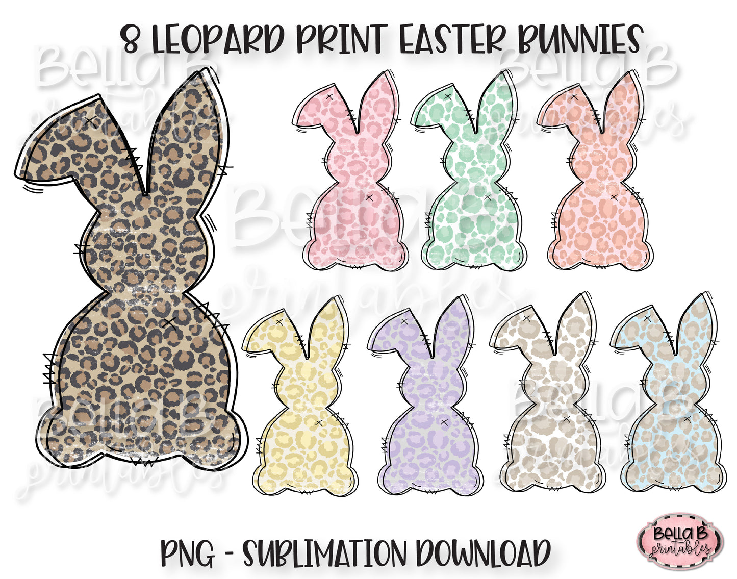 Leopard Print Easter Bunny Sublimation Elements Bundle