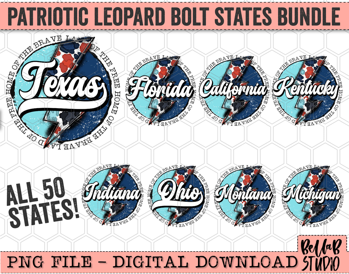 ALL 50 STATES BUNDLE - Patriotic Bolt Sublimation Design