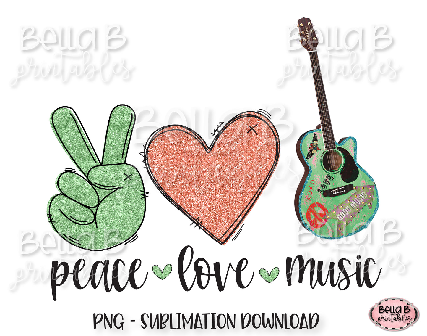 Peace Love Music Sublimation Design