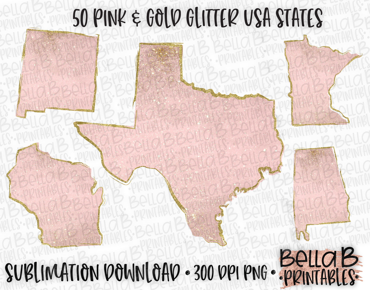 Pink Gold Glitter United States Bundle, Sublimation Designs