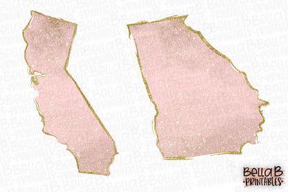 Pink Gold Glitter United States Bundle, Sublimation Designs