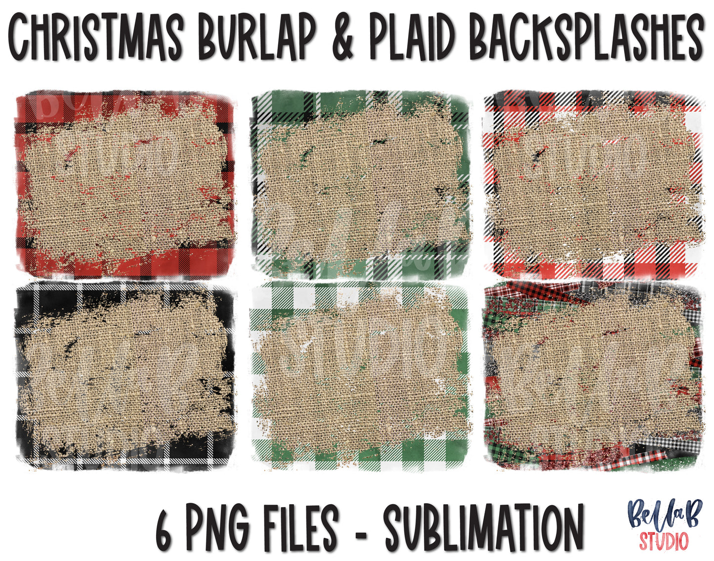 Christmas Plaid Burlap Sublimation Background Bundle, Backsplash