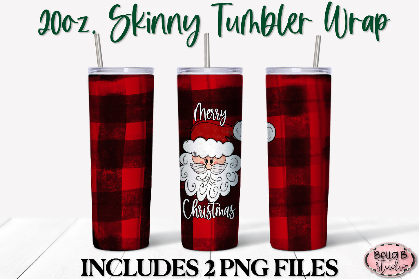 Buffalo Plaid Santa 20 oz Skinny Tumbler Design