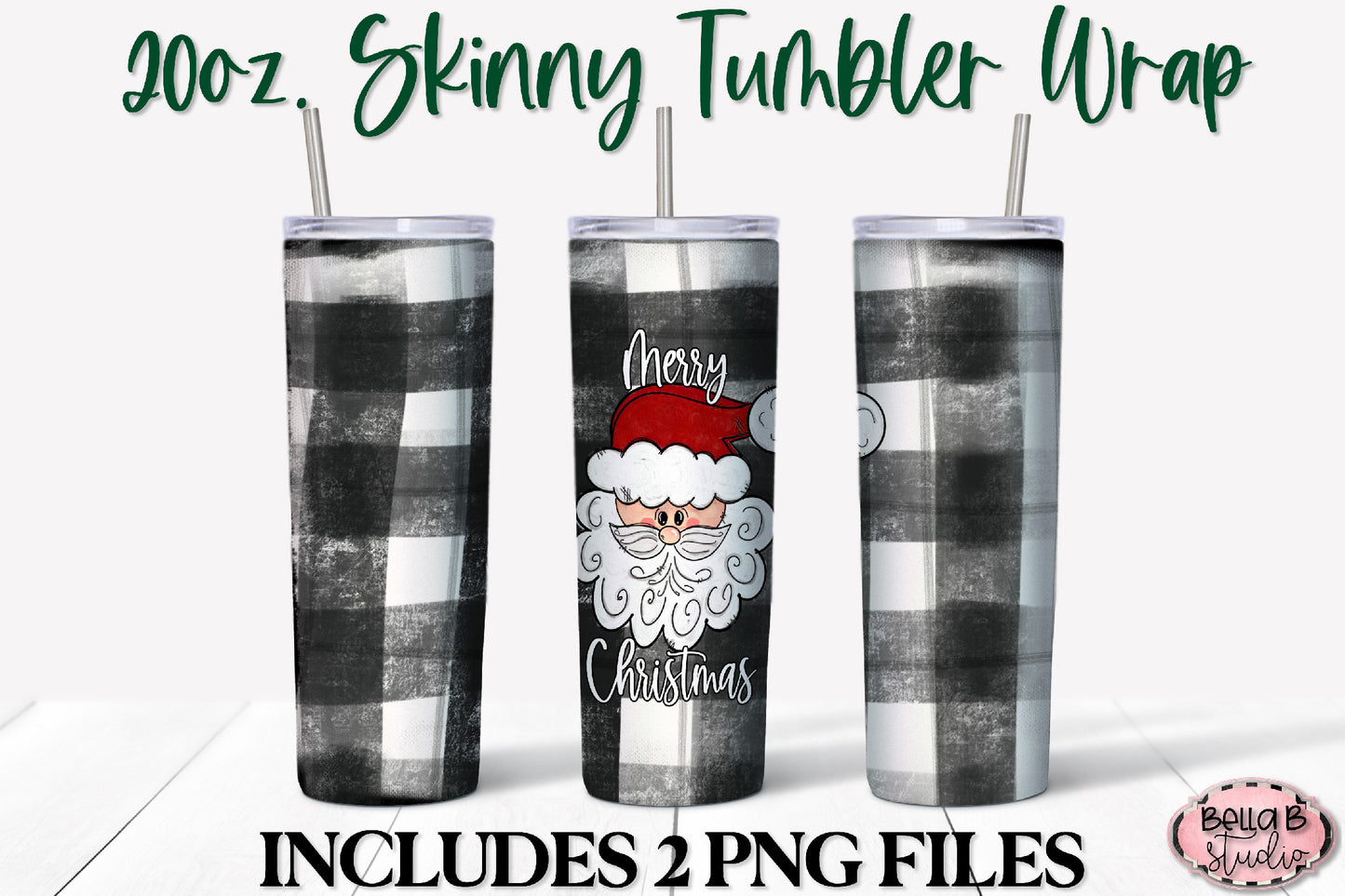 Buffalo Plaid Santa 20 oz Skinny Tumbler Design