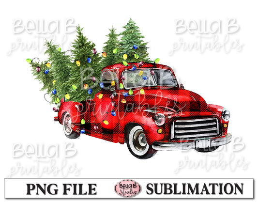 Christmas Plaid Truck Sublimation Design