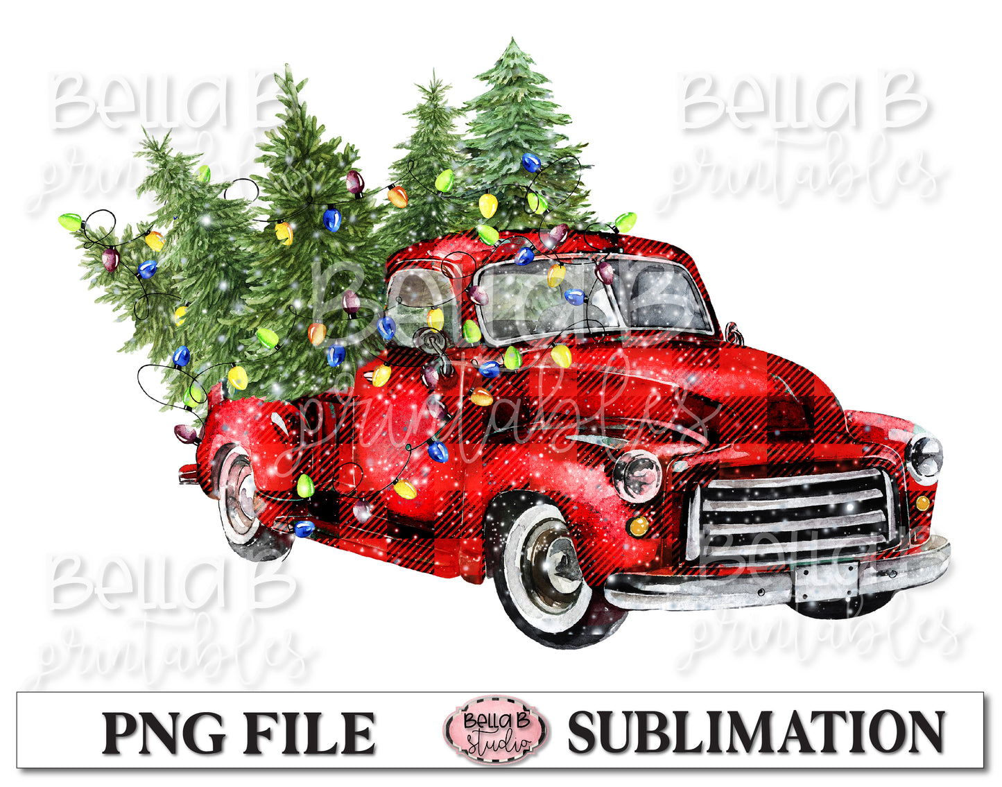 Christmas Plaid Truck Sublimation Design