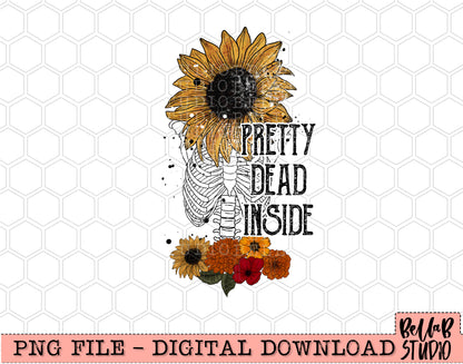 Pretty Dead Inside Sunflower Skull PNG Design