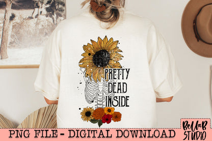 Pretty Dead Inside Sunflower Skull PNG Design