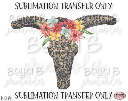 Leopard Print Longhorn Skull Sublimation Transfer, Ready To Press, Heat Press Transfer, Sublimation Print