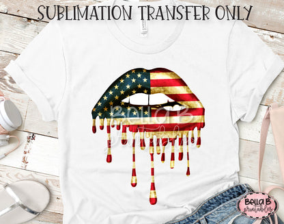 American Dripping Lips Sublimation Transfer, Ready To Press