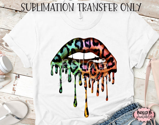 Leopard Dripping Lips Sublimation Transfer, Ready To Press