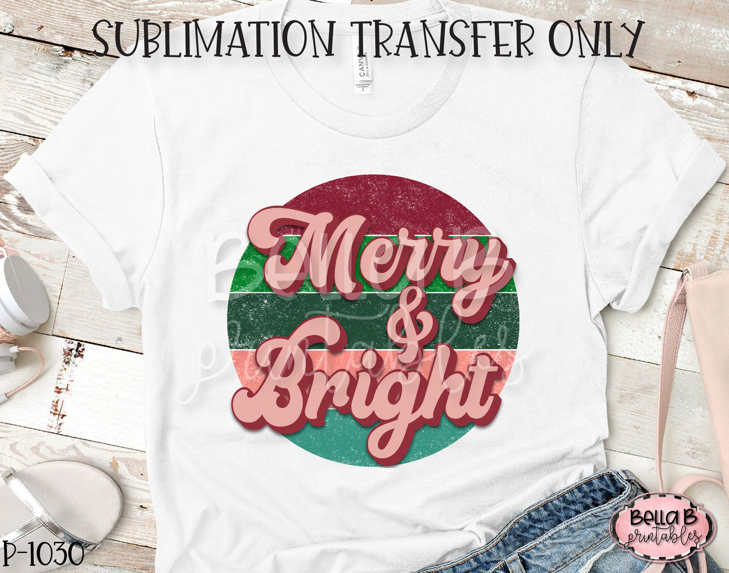 Retro Christmas - Merry And Bright Sublimation Transfer, Ready To Press