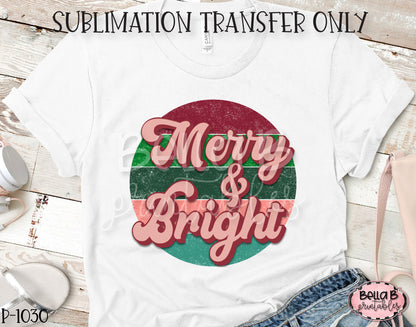 Retro Christmas - Merry And Bright Sublimation Transfer, Ready To Press