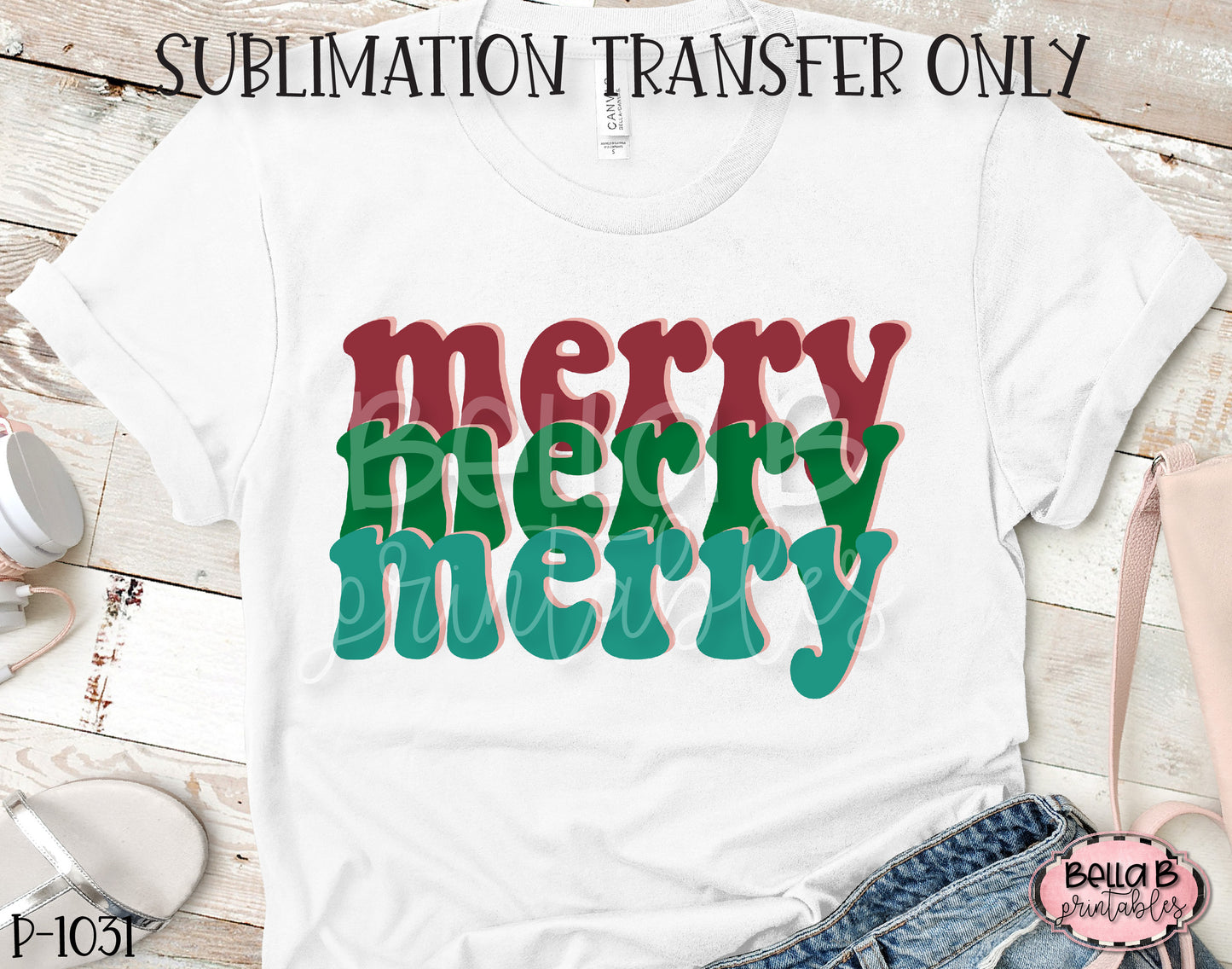 Retro Christmas - Merry Merry Merry Sublimation Transfer, Ready To Press