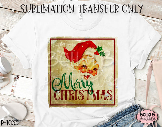 Vintage Santa - Merry Christmas Sublimation Transfer, Ready To Press