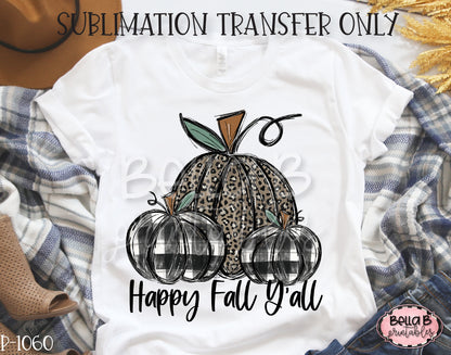 Happy Fall Y'all Leopard And Plaid Pumpkin Sublimation Transfer, Ready To Press