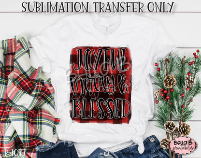 Plaid Joyful Merry Blessed Sublimation Transfer, Ready To Press