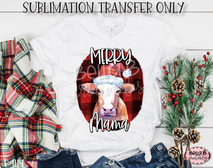 Merry Mama Cow Sublimation Transfer, Ready To Press