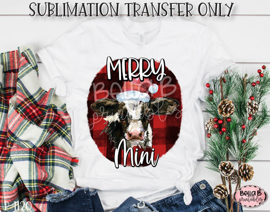 Merry Mini Cow Sublimation Transfer, Ready To Press