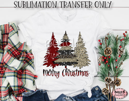 Merry Christmas Trees Sublimation Transfer, Ready To Press