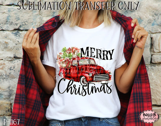 Merry Christmas Plaid Truck Sublimation Transfer, Ready To Press