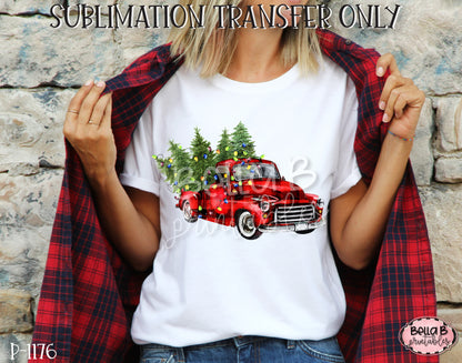 Plaid Christmas Truck Sublimation Transfer, Ready To Press