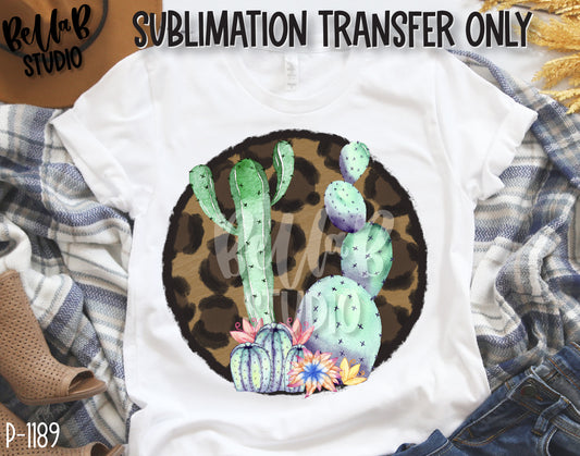 Leopard With Cactus Sublimation Transfer, Ready To Press