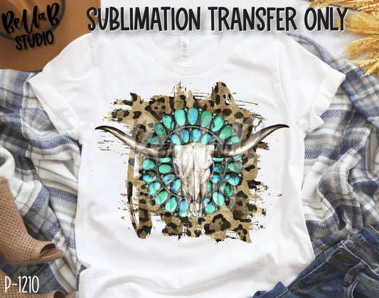 Southwestern Turquoise Rock and Skull Sublimation Transfer, Ready To Press