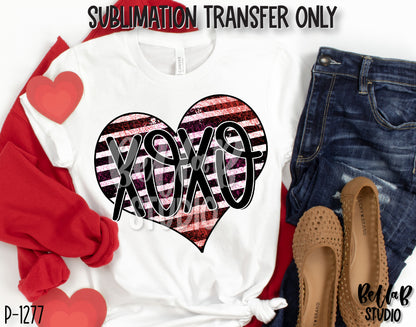XOXO Striped Heart Sublimation Transfer, Ready To Press