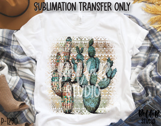 Tribal Aztec Cactus Sublimation Transfer, Ready To Press