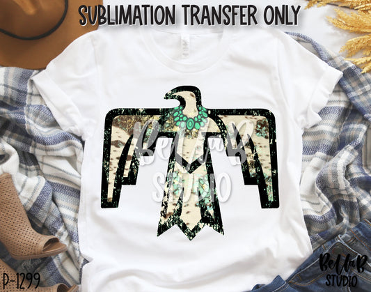 Turquoise Tribal Thunderbird Sublimation Transfer, Ready To Press