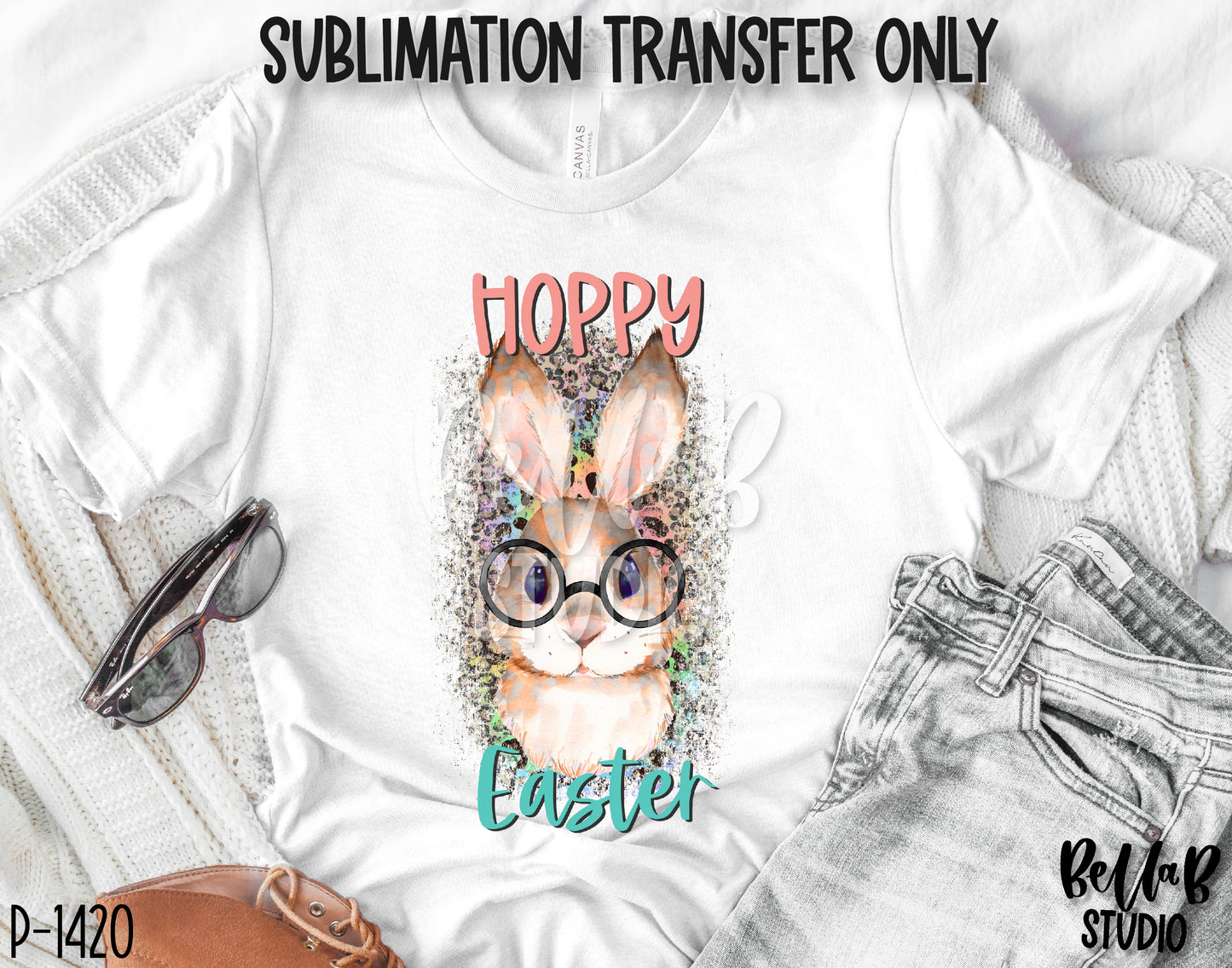 Leopard Bunny With Glasses Sublimation Transfer-Ready To Press -P1420