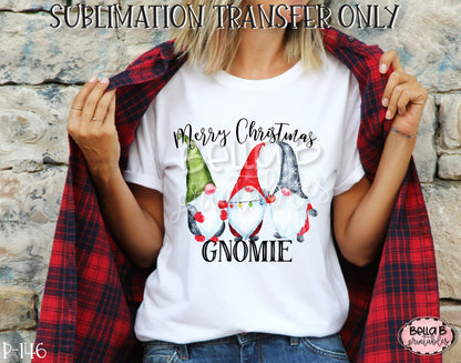 Merry Christmas Gnomie Sublimation Transfer, Ready To Press