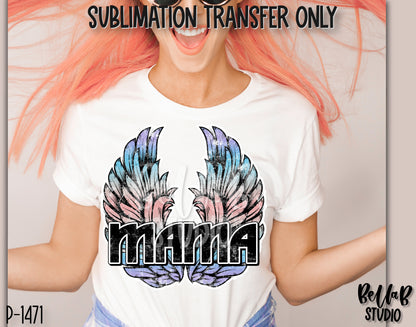 Rock N Roll Mama With Wings Sublimation Transfer - Ready To Press - P1471