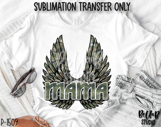 Camo Rock N Roll Mama With Wings Sublimation Transfer - Ready To Press - P1509