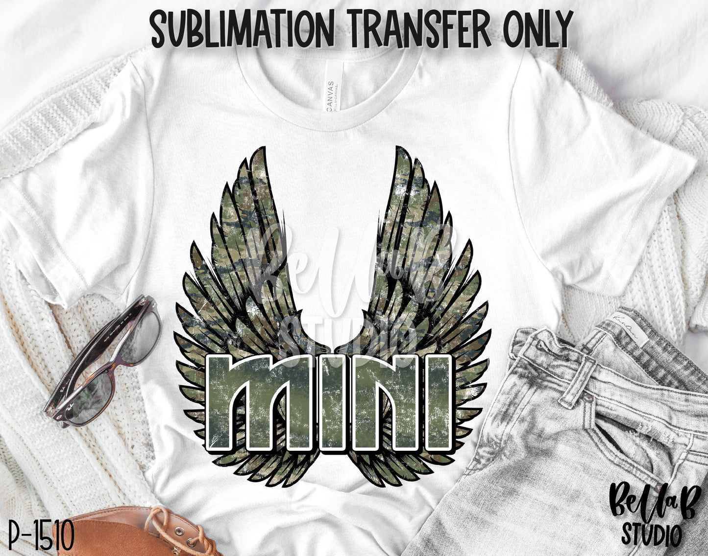 Camo Rock N Roll Mini With Wings Sublimation Transfer - Ready To Press - P1510