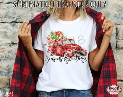 Seasons Greetings Christmas Truck Sublimation Transfer, Ready To Press