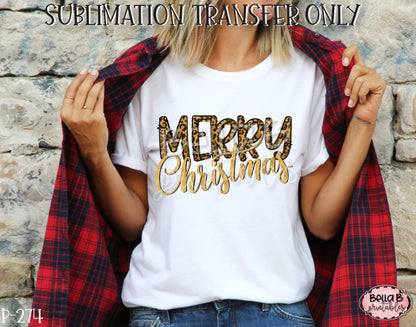 Leopard Print Merry Christmas Sublimation Transfer, Ready To Press